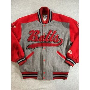 Vintage Starter Chicago Bulls NBA Varsity Jacket Red Grey Wool Mens Large J80
